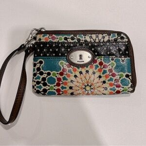Fossil Key-per Wristlet Small Wallet Coated Canvas Abstract Printed